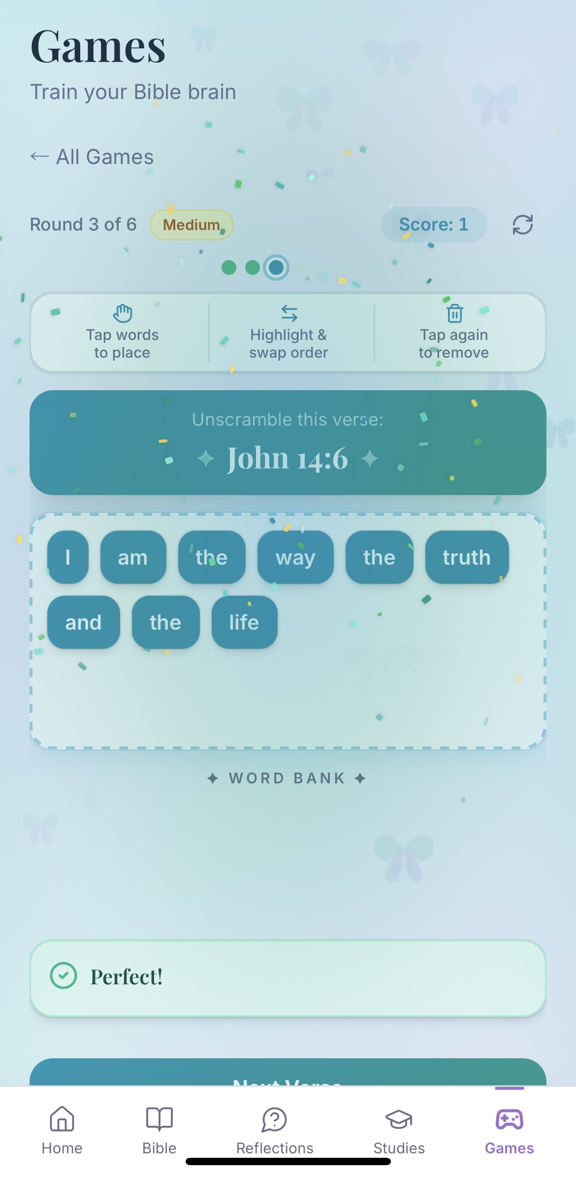 Verse Unscramble game screenshot